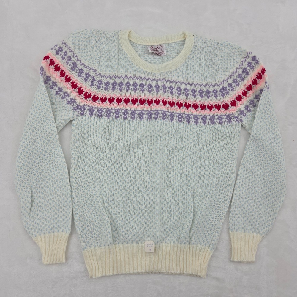 VTG 60s 70s Orlon Acrylic Hearts Valentine's Day Sweater Sz Md NWT New Chris Ann